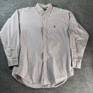 Ralph Lauren Golf Shirt Mens Large Purple Check Button Down Long Sleeve Blake